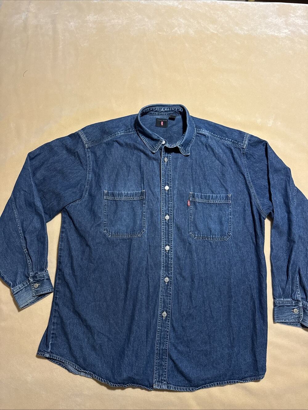 LEVI'S Red-Tab Vintage Men's Blue Denim Jeans Loose Fit Button Shirt - XL EUC